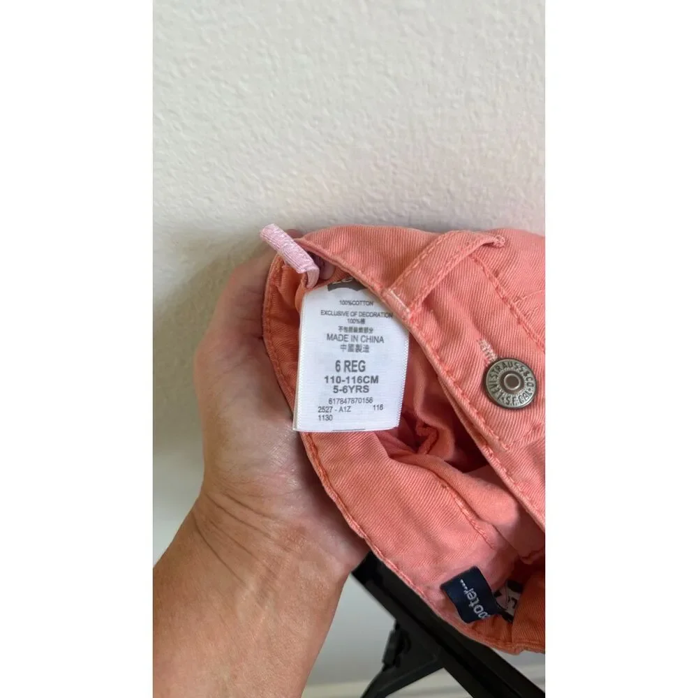 Levi’s Girls Size 6 Scooter Skort Coral Pink Denim Ruffle Hem Y2K Kids